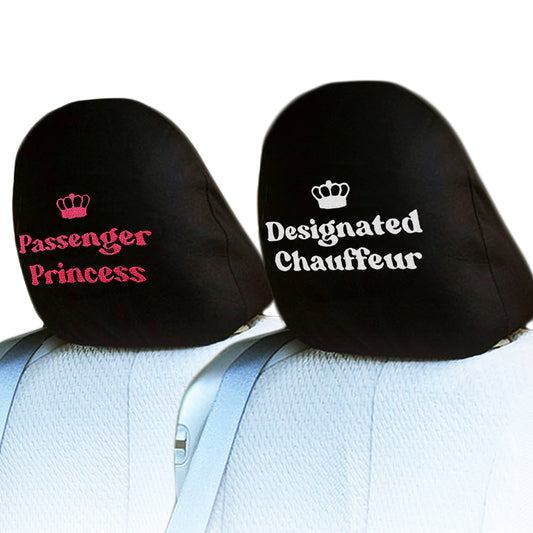Pair of Embroidery Designate Chauffeur and Passenger Princess Design Car Truck Seat Headrest Covers - Yupbizauto