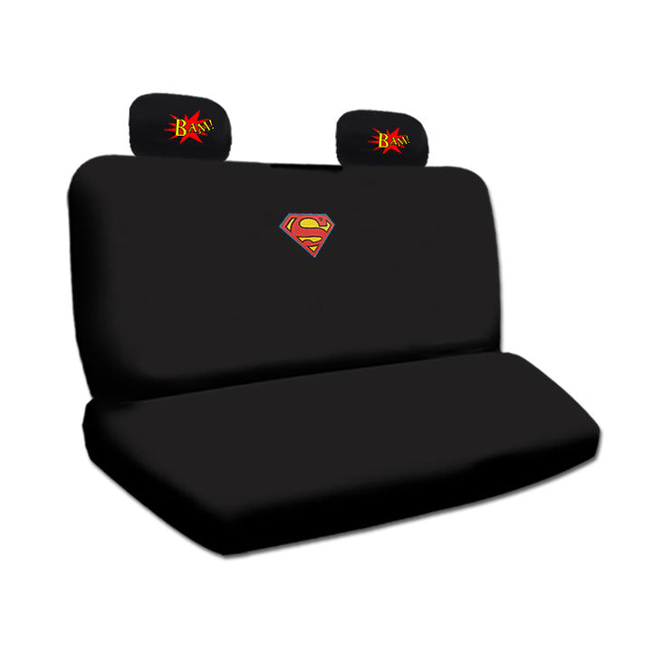 Deluxe Superman Universal Size Soft Black and Grey Color Fabric Car Truck SUV Seat Covers from BDK bundle with 2 Classic BAM Logo Headrest Covers Bundled Gift Set - Yupbizauto