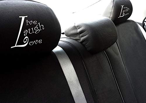 New Black Flat Cloth Universal Fit Car Truck SUV Seat Covers With Embroidery Logo Headrest Covers Support 60/40 Split Seats (Live Laugh Love) - Yupbizauto