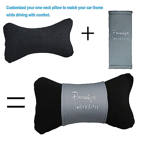 Personalized Customized Car Seat Neck Pillow Monogram Neck Pain Relief for Comfort Driving Ergonomic Black and Grey - Yupbizauto