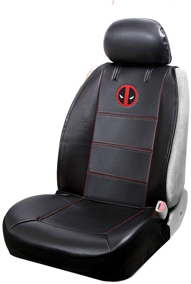 Pair of Plasticolor Sideless Car Truck or SUV Seat Cover with Marvel Deadpool Logo and Cargo Pocket - Yupbizauto