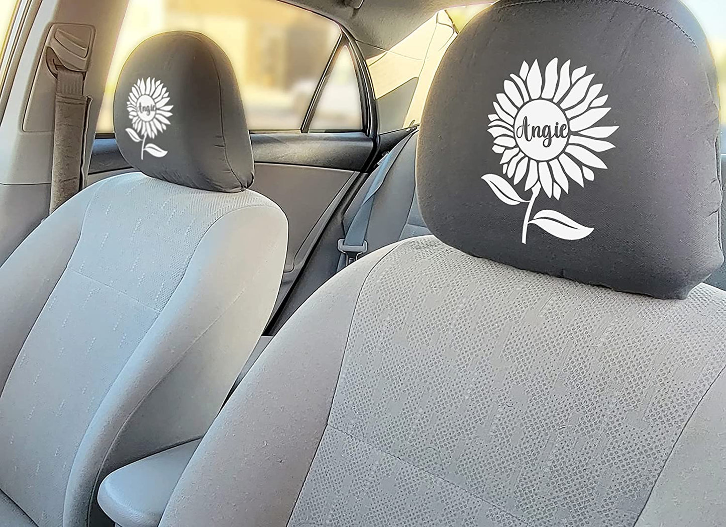 Yupbizauto Personalized Personalized Vinyl Heat Transfer Sunflower Logo Auto Truck SUV Car Seat Headrest Cover Accessory - Yupbizauto