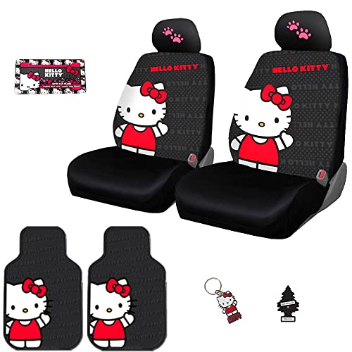 Yupbizauto New Plasticolor Hello Kitty Core Auto Car Truck SUV Accessories Pink Paw Headrest Covers Interior Combo Kit Bundle Gift Set - Yupbizauto