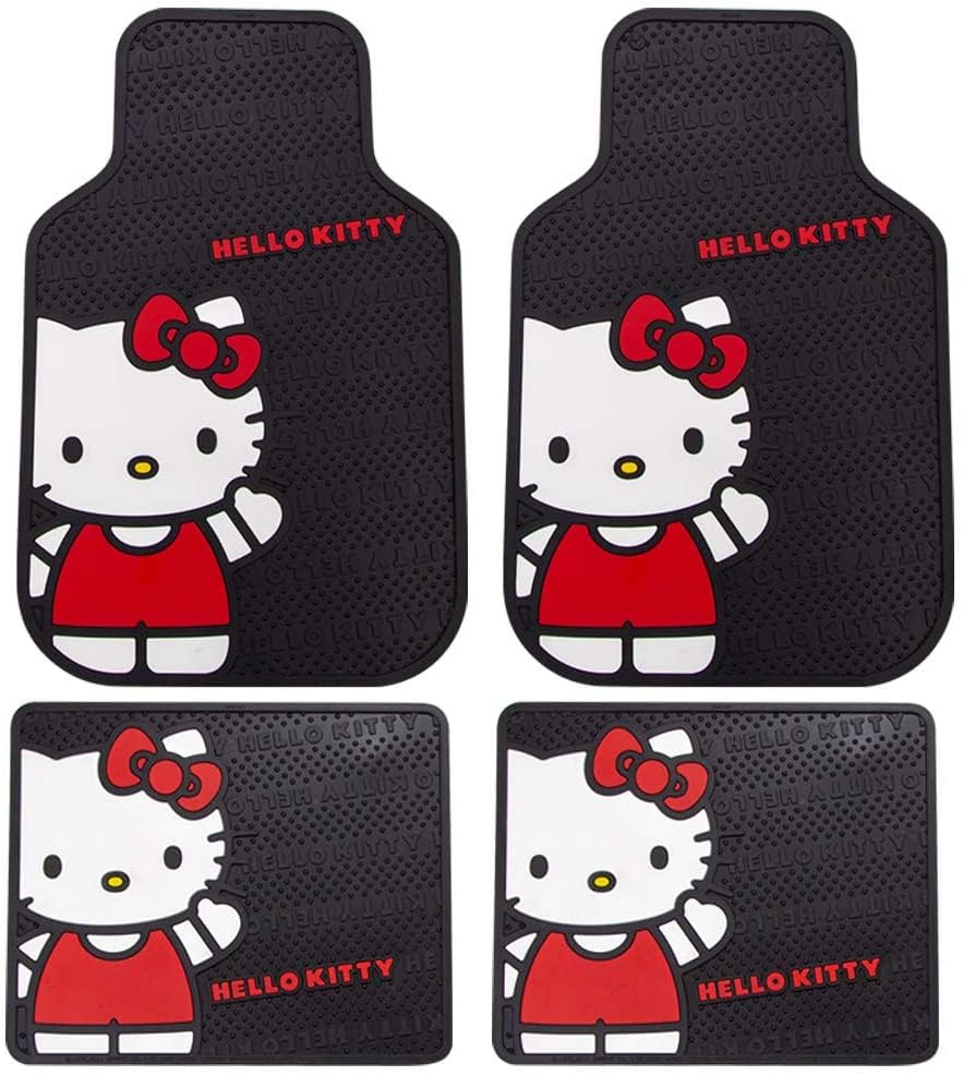 New 10PC Hello Kitty Core Auto Car Truck SUV Seat Covers Floor Mats Accessories Interior Combo Kit Bundle Gift Set - Yupbizauto