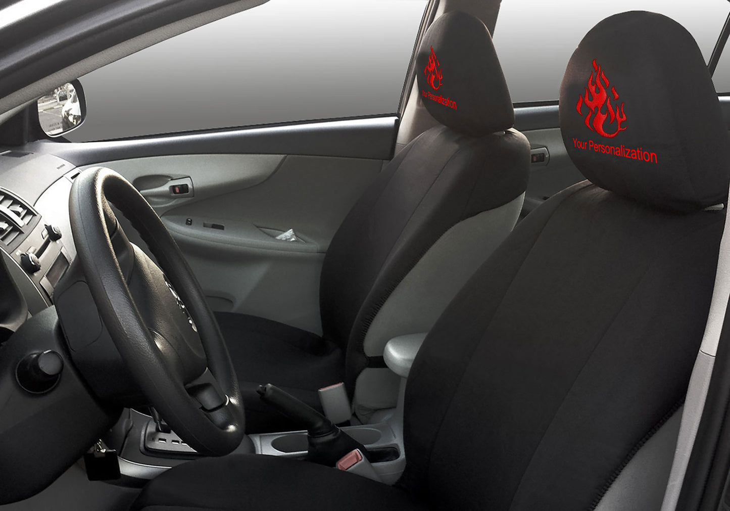 YupbizAuto Personalized Embroidery Red Flame Logo Auto Truck SUV Car Seat Headrest Cover Accessory 1 Piece - Yupbizauto