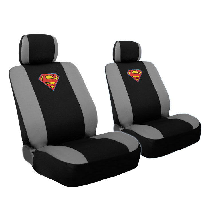 Deluxe Superman Car Seat Covers from BDK bundle with 2 Classic POW Logo Headrest Covers Bundled Gift Set Shipping Included - Yupbizauto