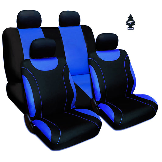 Yupbizauto New Performance Design Breathable Soft Polyester Cloth Universal Fit Car Truck Seat Covers Front and Back Full Set Black and Blue with Free Air Freshener Universal Size - Yupbizauto