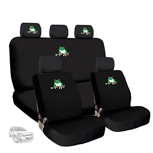 Yupbizauto Embroidery Frog Logo Flat Cloth Car Truck SUV Seat Cover Full Sets for Women Men,Universal Fit - Yupbizauto