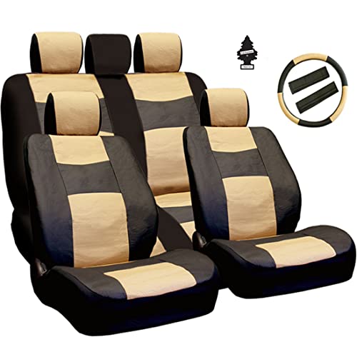 Yupbizauto - Synthetic Leather Car Truck SUV Seat Covers Set Premium Grade Black and Tan Quality Seat Protection - Universal Size - Airbag Compatible - Support 60 40 Split Seats - Yupbizauto