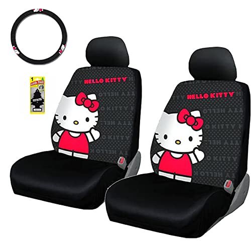 Yupbizauto 4 Pieces Hello Kitty Car Seat Cover with Steering Wheel Cover and Air Freshener - Yupbizauto