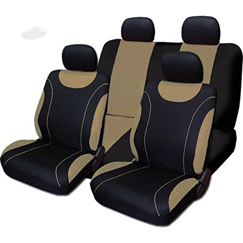 Yupbizauto New 8 Pieces Sleek Design Flat Cloth Front and Rear Car Seat Covers Set (Tan) Universal Size Universal Size - Yupbizauto