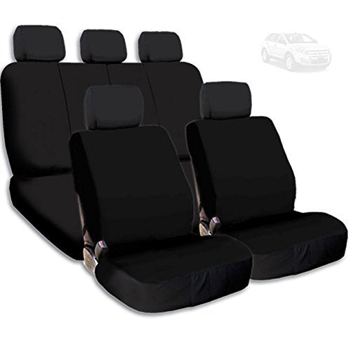 Yupbizauto New Semi Custom Black Flat Cloth Car Seat Covers Set Support 50/50 60/40 Split Rear Seat and Side Airbag Universal Size - Yupbizauto