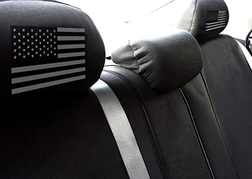 New Black Flat Cloth Universal Fit Car Seat Covers with Large American Flag Logo Headrest Covers Support 60/40 Split Seats - Yupbizauto