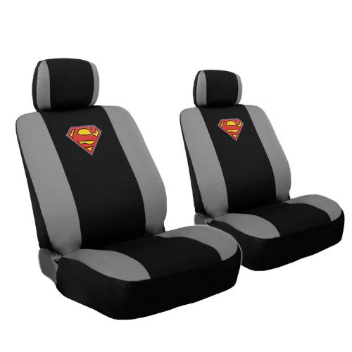 Ultimate Superman Car Seat Covers Floor Mats Set from BDK Bundled with Classic BAM! Logo Headrest Covers - Yupbizauto