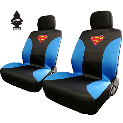 Yupbizauto Pair of New DC Comic Superman Sideless Neoprene Waterproof Car Seat Covers from BDK Bundle with Air Freshener - Yupbizauto