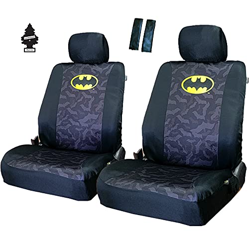 New Pair BDK DC Comic Batman Universal Size Soft Fabric Car Truck SUV Seat Covers Shoulder Pads Set Bundle - Yupbizauto