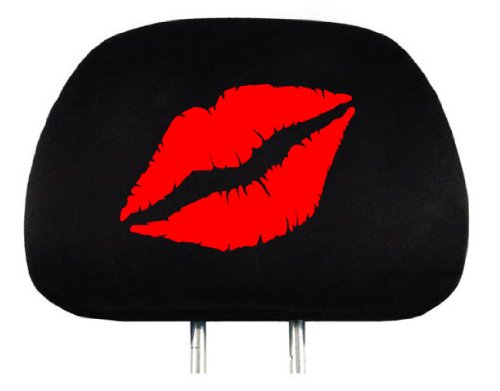 Yupbizauto 4X Kiss Lips Logo Accessories Headrest w/Black Cloth Car Seat Covers - Yupbizauto