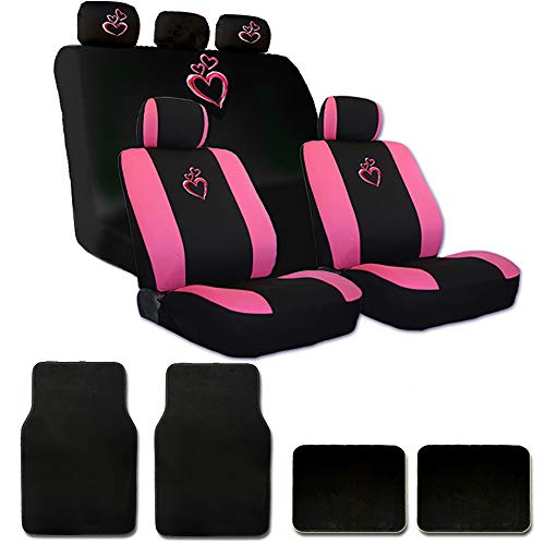 Yupbizauto New Large Pink Heart Car Truck SUV Seat Covers with Embroidery Logo Headrest Covers Floor Mats Gift Set for Women Universal Size - Yupbizauto