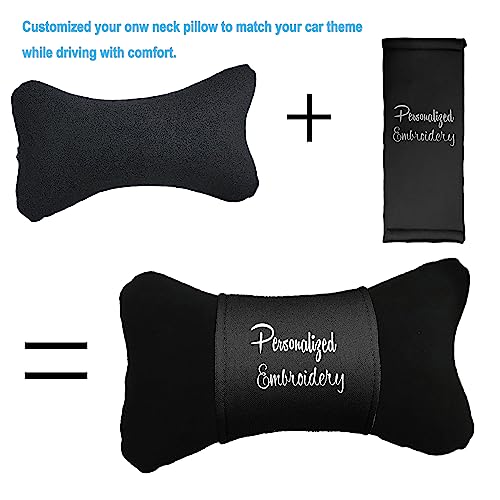 Yupbizauto Personalized Car Seat Neck Pillow Monogram Cushion with Neck Pain Relief for Comfort Driving Ergonomic Black and Black - Yupbizauto
