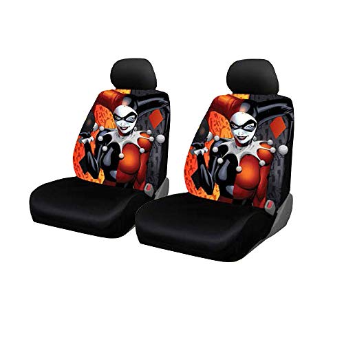 Yupbizauto 6 Pieces DC Comic Harley Quinn Design Fabric Car Seat Covers and Enamel Keychain Set with Air Freshener - Yupbizauto