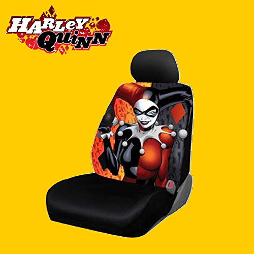 New Design DC Comic Harley Quinn Car Seat Covers Floor Mats Keychain Set with Free Air Freshener - Yupbizauto