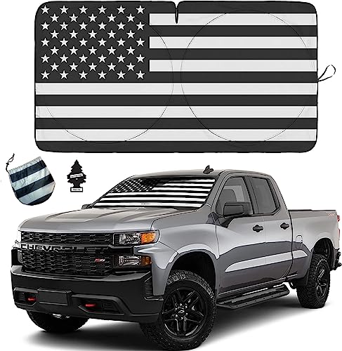 Large Windshield Popups Sun Shade American Flag Design - Foldable Car Windshield Sun Shade Fits to SUV & Truck Vehicles - UV Ray Blocker Keeps Your Vehicle Cool Bundle with Air Freshener - Yupbizauto