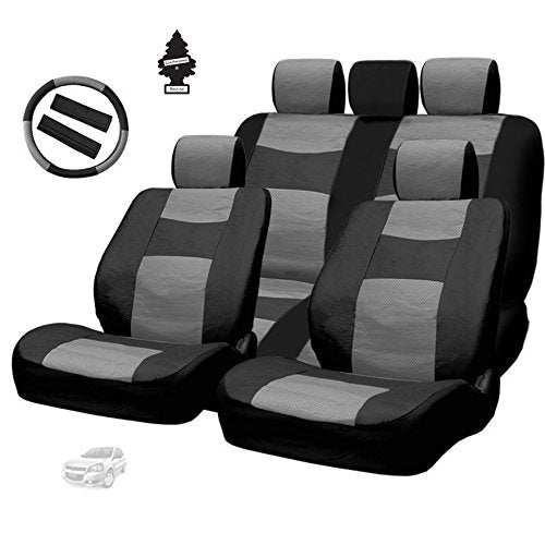 Yupbizauto - UV018 Premium Grade Black and Grey Synthetic Leather Car Truck SUV Seat Covers Set Quality Seat Protection - Universal Size - Airbag Compatible - Support 60 40 Split Seats - Yupbizauto