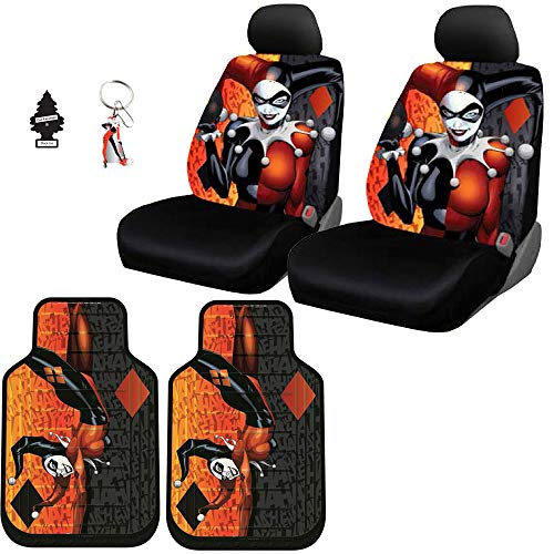 Yupbizauto 8 Pieces DC Comic Harley Quinn Car Seat Covers Floor Mats Set with Air Freshener - Yupbizauto