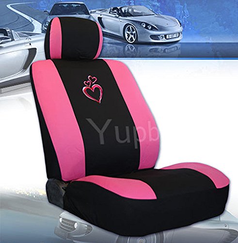 Yupbizauto New Large Pink Heart Car Truck SUV Seat Covers with Embroidery Logo Headrest Covers Floor Mats Gift Set for Women Universal Size - Yupbizauto