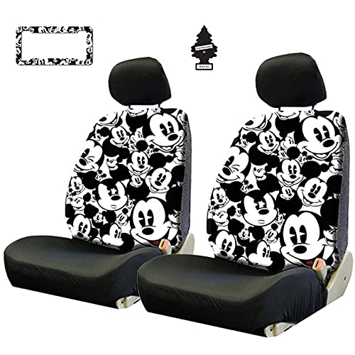 Yupbizauto Disney Mickey Mouse Design Fabric Car Seat Covers Accessories Bundle Set with Air Freshener - Yupbizauto