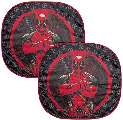 Auto Car Windshield Spring Sunshade with Deadpool Design 2 Pieces Bundle Set with Air Freshener - Yupbizauto