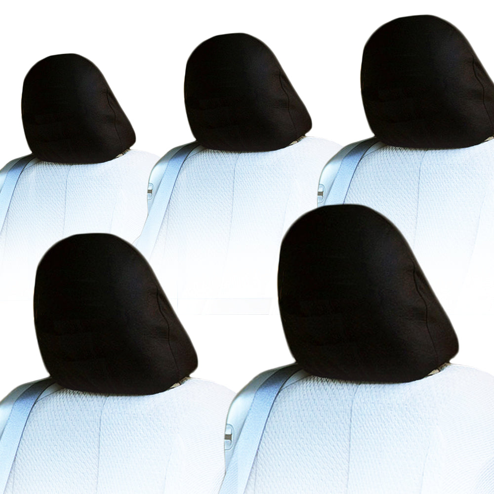 5X Cars Trucks & Cover Plain Solid Black Polyester Universal Headrest Covers with Foam Backing- Set of 2 - Yupbizauto