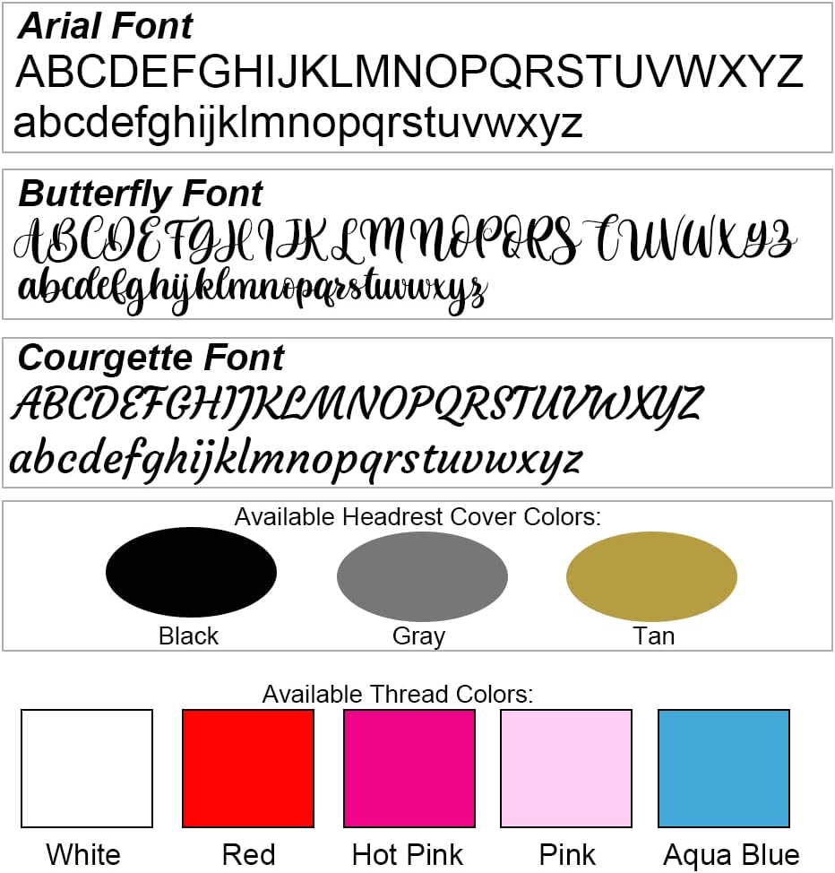 Available customization font and thread colors