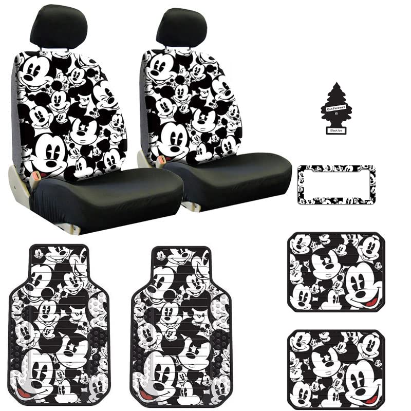 Yupbizauto 8 Pieces Bundle Disney Mickey Mouse Design Low Back Car Seat Covers Floor Mats Accessories Set - Yupbizauto