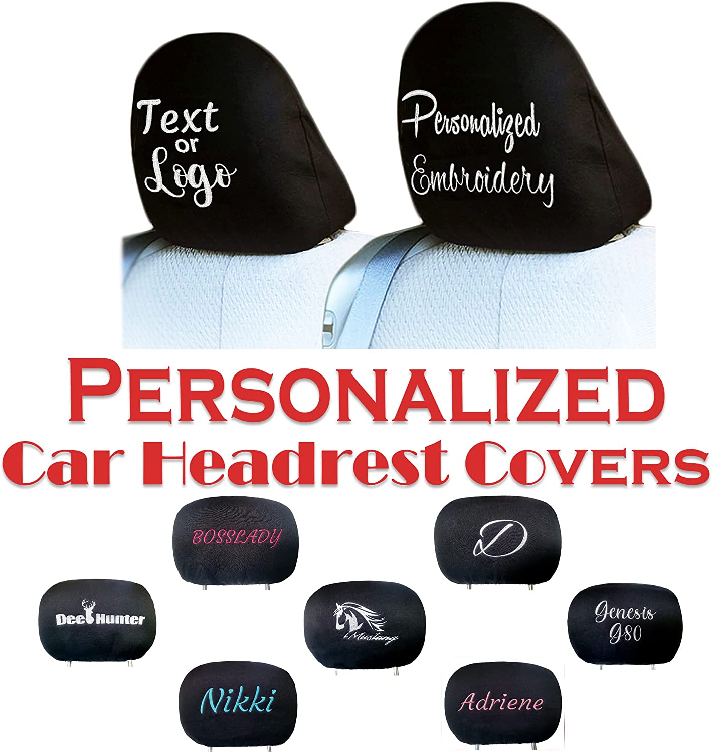 Customized Personalized Embroidery Auto Truck SUV Car Seat Headrest Covers Perfect Gift Idea