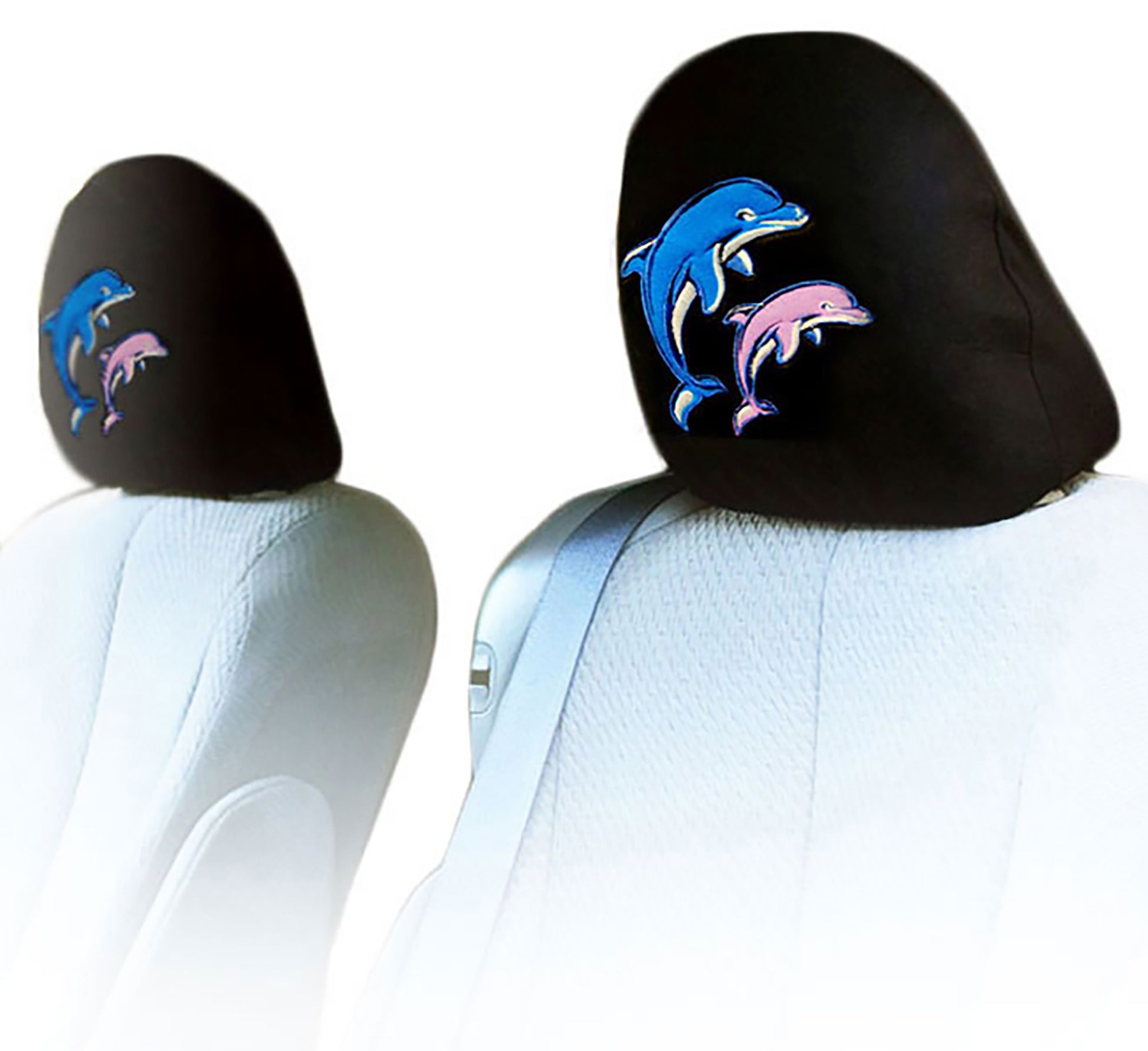 Embroidery Car Meow Logo Design Auto Truck SUV Car Seat Headrest Cover Accessory 1 Pair - Yupbizauto