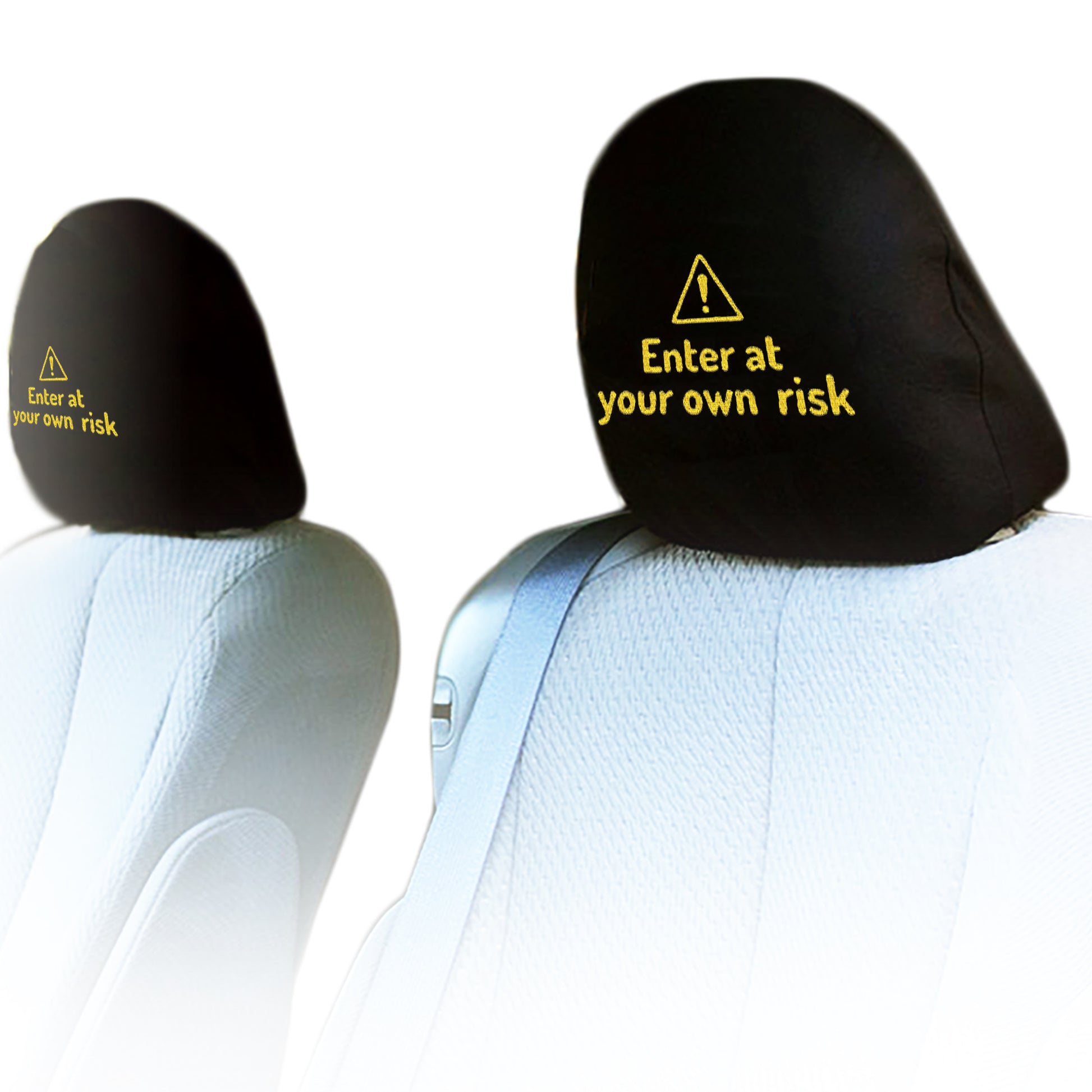 Enter at your own risk design headrest covers by pair