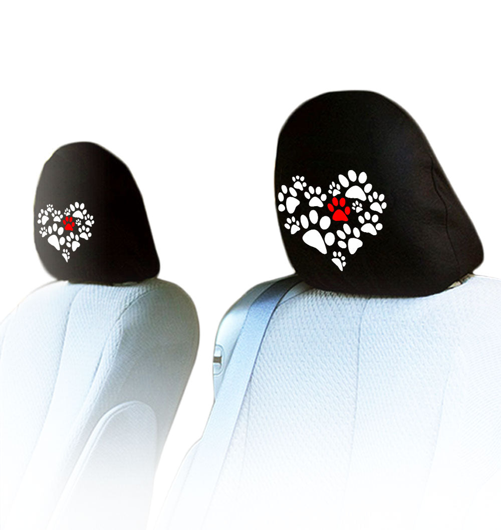 Embroidery Paw Heart Logo Design Auto Truck SUV Car Seat Headrest Cover Accessory 1 Pair - Yupbizauto