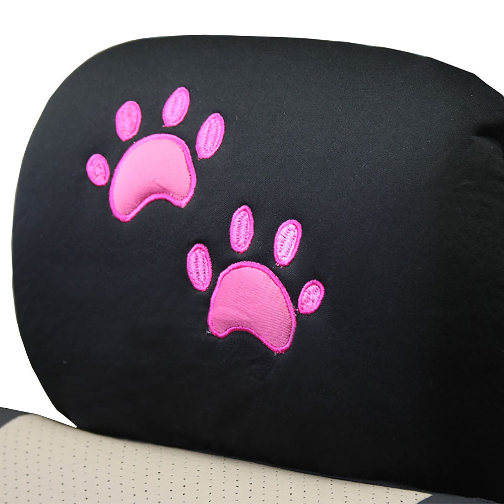 Embroidery Pink Paw Logo Design Auto Truck SUV Car Seat Headrest Cover Accessory 1 Piece - Yupbizauto