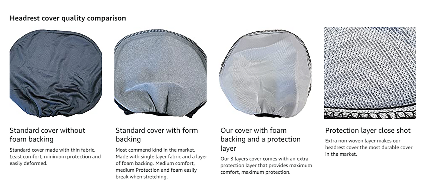 Headrest cover comparison chart