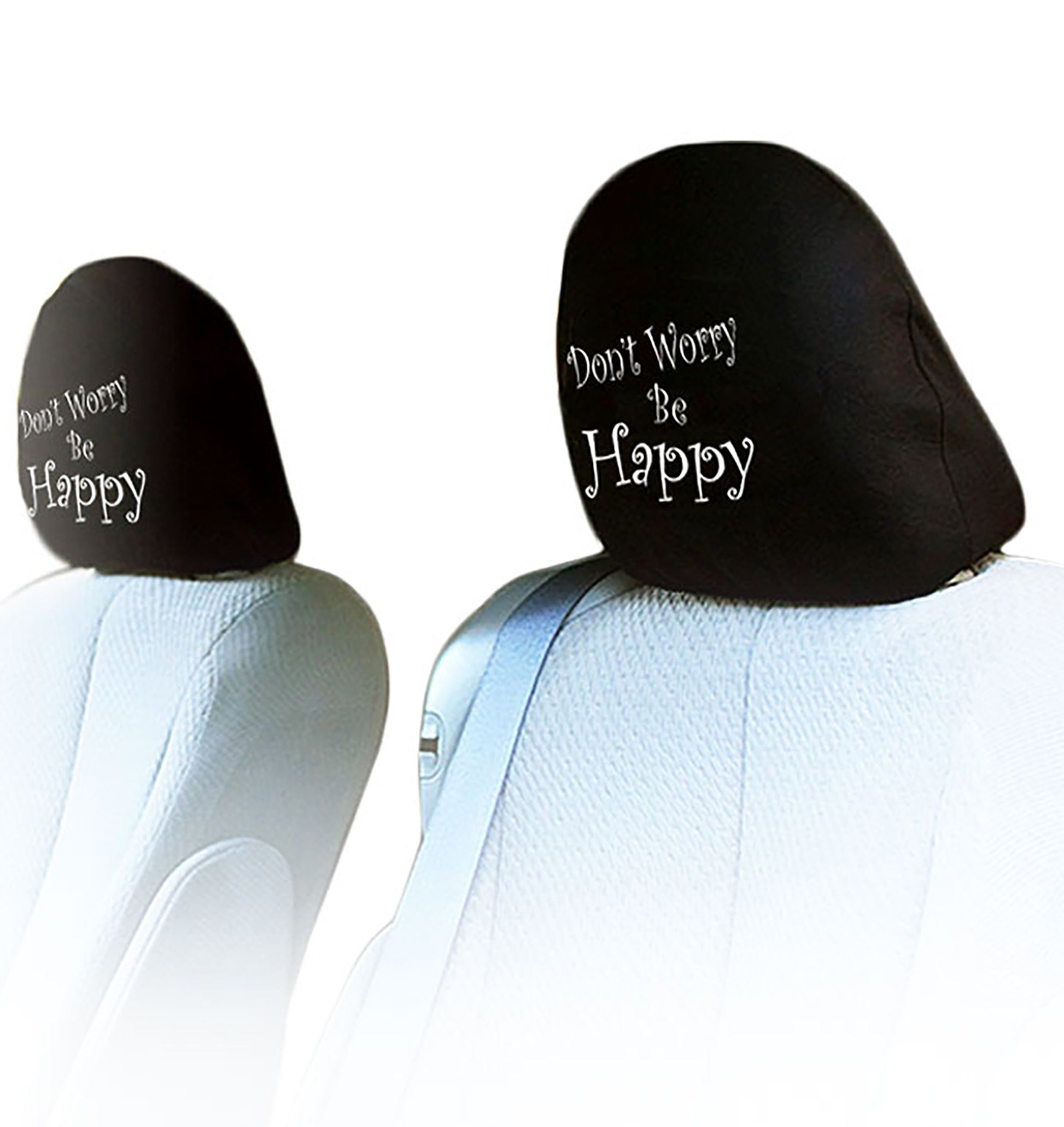Embroidery Don't Worry Be Happy Logo Design Auto Truck SUV Car Seat Headrest Cover Accessory 1 Pair - Yupbizauto