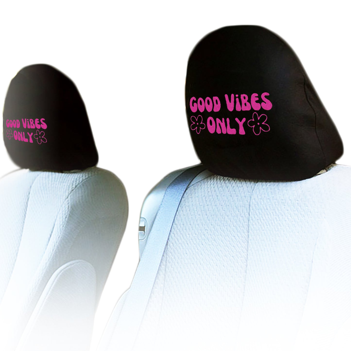 Good vibes only headrest cover pair