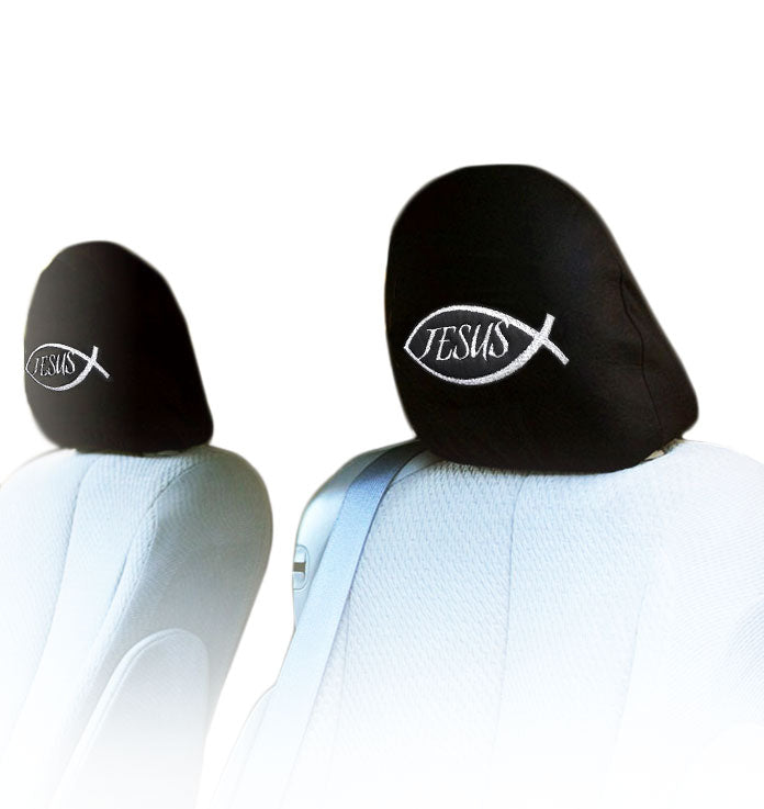Embroidery Jesus Fish Design Auto Truck SUV Car Seat Headrest Cover Accessory 1 Pair - Yupbizauto