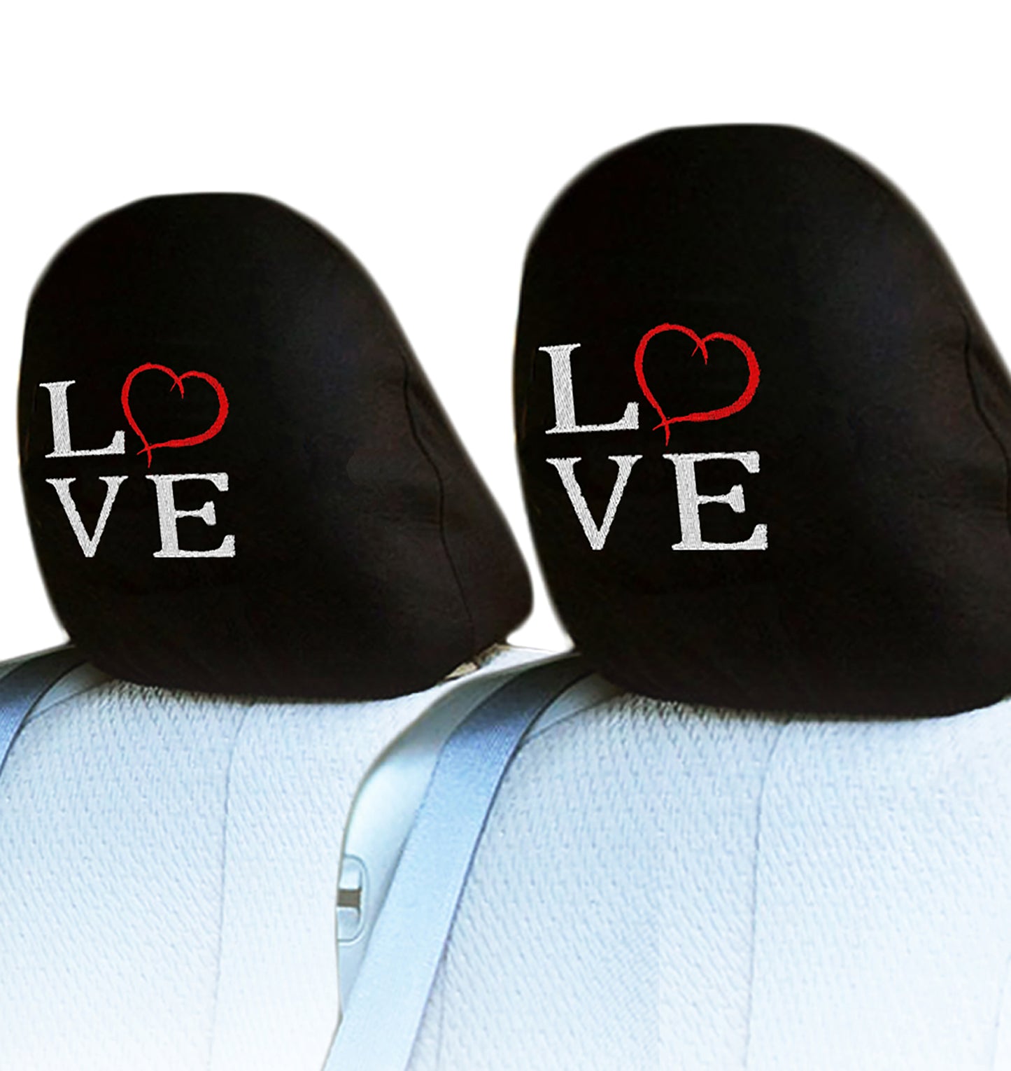 Car headrest cover with LOVE design pair