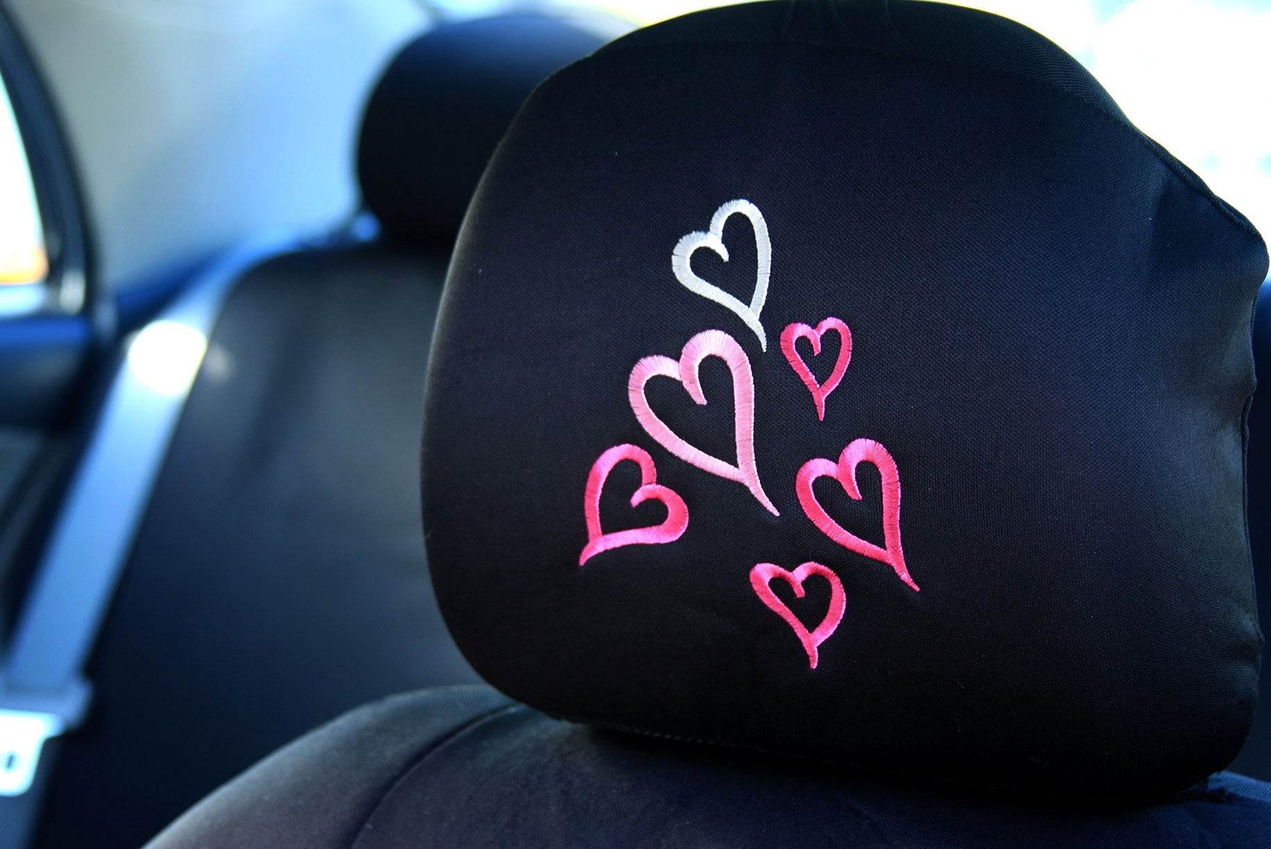 Embroidery Multi Hearts Logo Design Auto Truck SUV Car Seat Headrest Cover Accessory 1 Piece - Yupbizauto