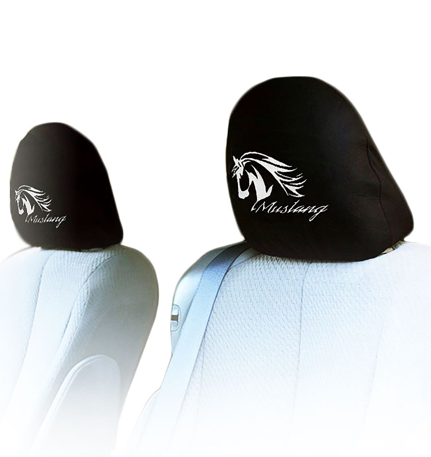 Embroidery Mustang Logo Design Auto Truck SUV Car Seat Headrest Cover Accessory 1 Pair - Yupbizauto