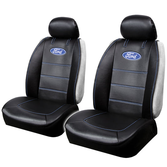 Pair of Plasticolor Premium 3 Piece Sideless Car Truck or SUV Seat Cover with Ford Logo and Cargo Pocket Compatible with Ford - Yupbizauto