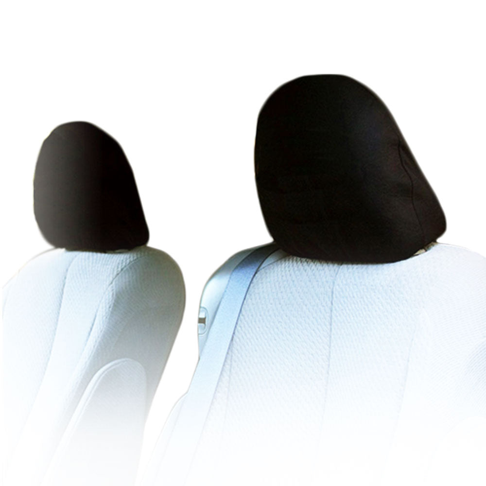 Pair Cars Trucks & Cover Plain Solid Black Polyester Universal Headrest Covers with Foam Backing