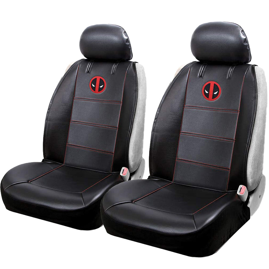Pair of Plasticolor Sideless Car Truck or SUV Seat Cover with Marvel Deadpool Logo and Cargo Pocket - Yupbizauto